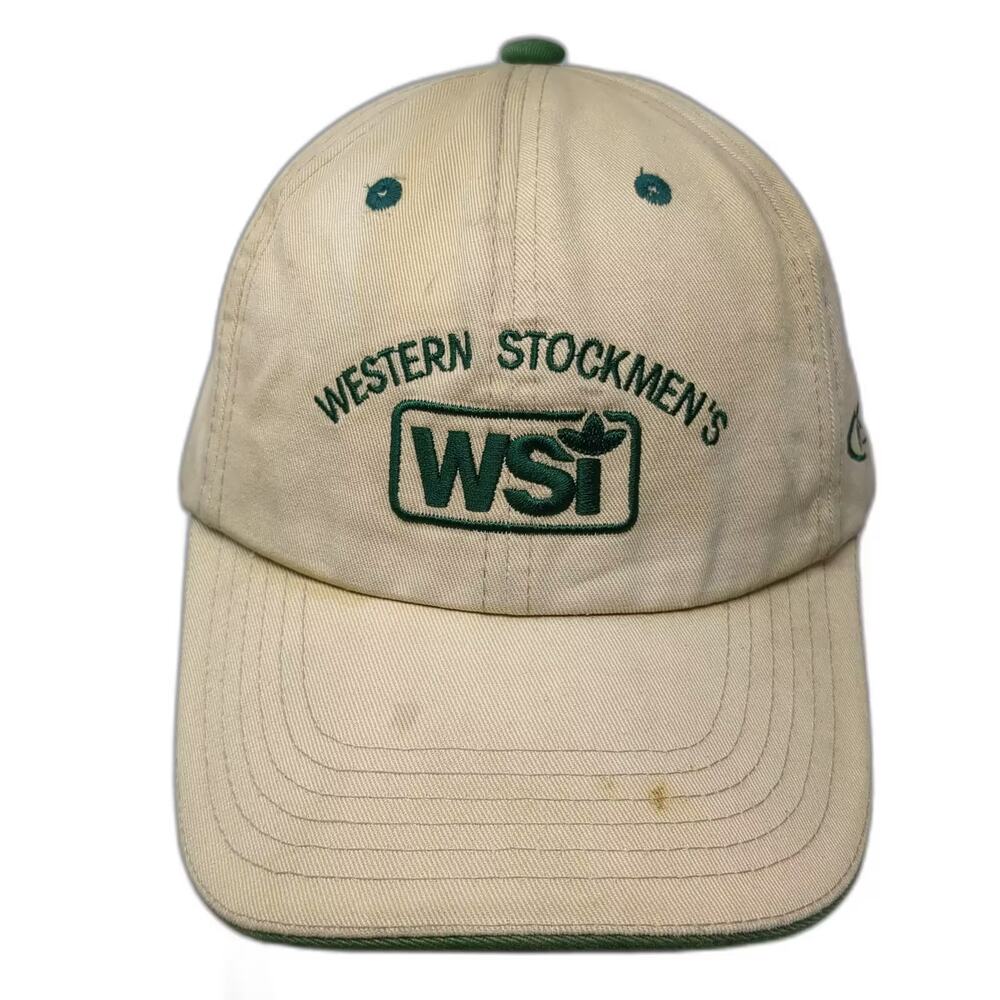 WSI Western Stockmen's Intervet Baseball Cap Beige Green Strapback OS Hat Cotton